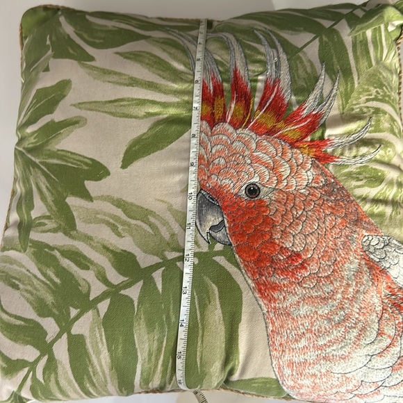 PIER 1 Cockatoo Embroidered Tropical Palm Leaf Indoor Outdoor Pillow 18” X 18” - Picture 14 of 15